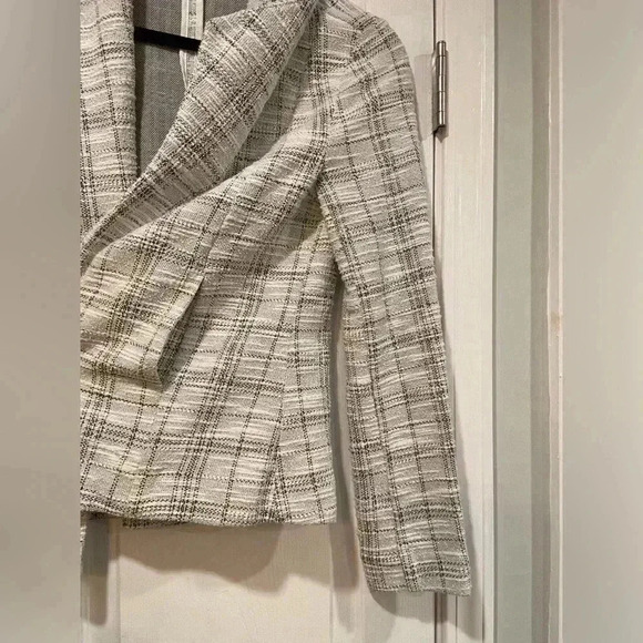 Elle Cream Black Gray Cotton Tweed Lightweight Unlined Open Front Blazer Size S - Picture 7 of 12
